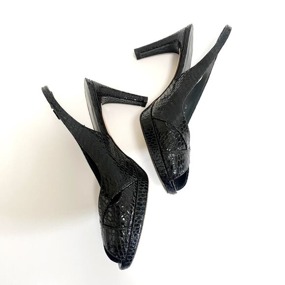 Stuart Weitzman Black Crocodile Leather Slingback Peeptoe Heels - Picture 4 of 10